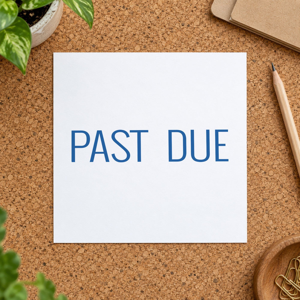 Past Due Billing Stamp – Blue Pre-Inked Xstamper leaving a clean "Past due" impression