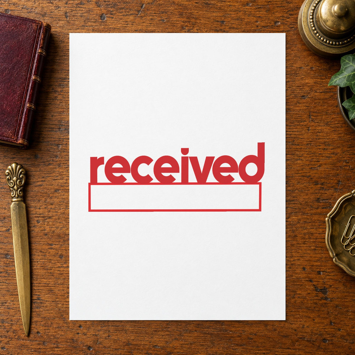 "Received" stamp impression made with pre-inked Xstamper 1223
