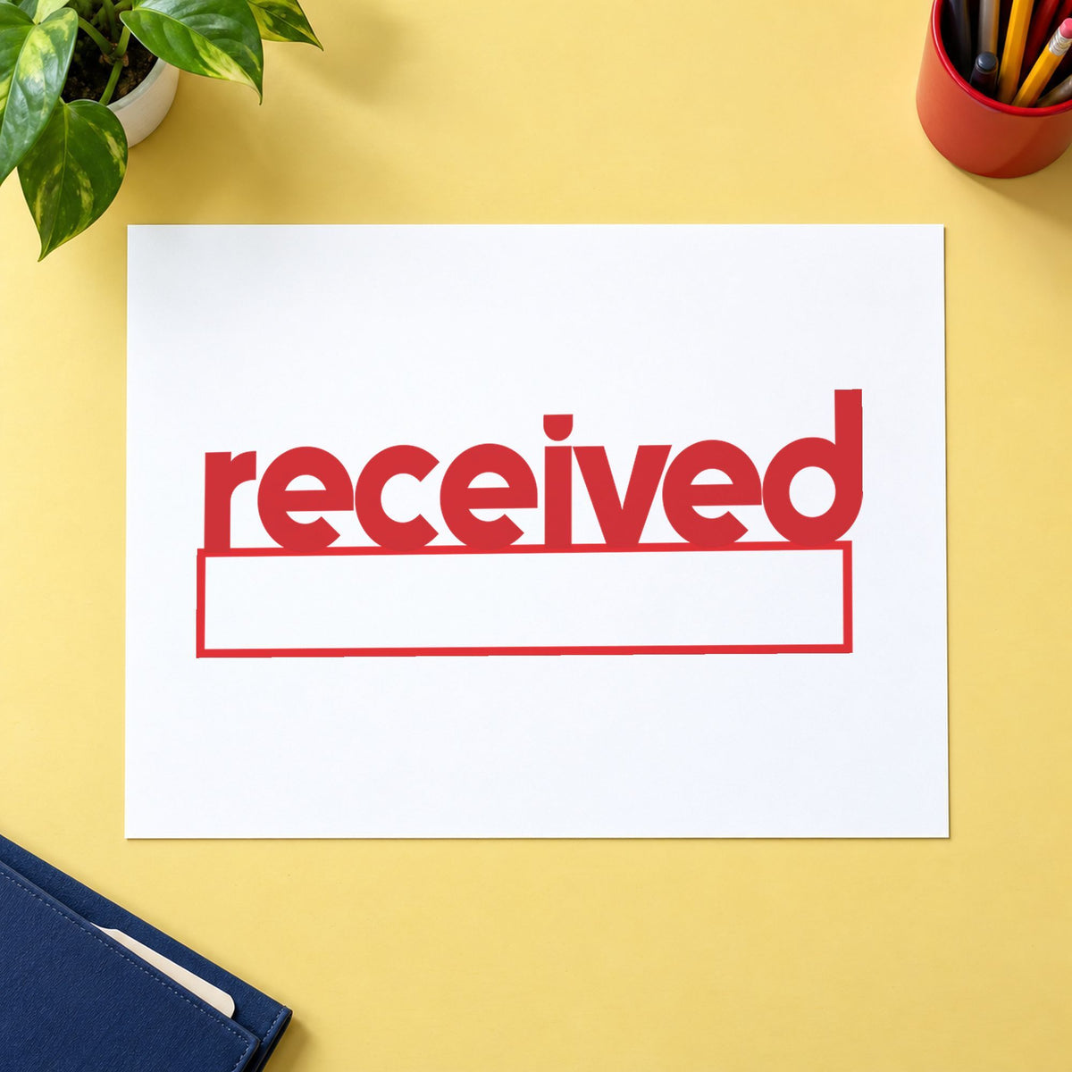 Marking a page "Received" with the Received Office Stamp – Red Pre-Inked Xstamper