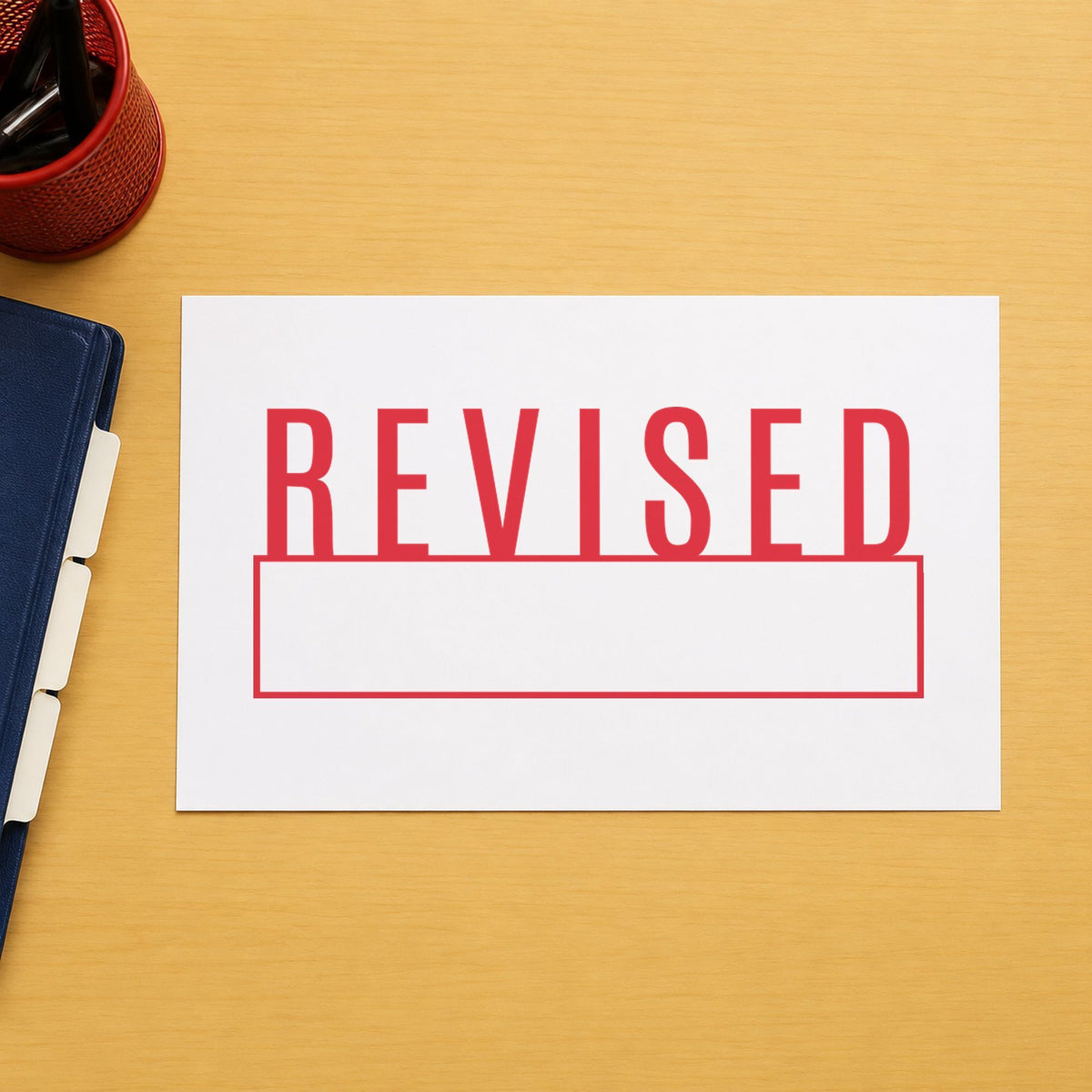 "Revised" mark added to paperwork with a pre-inked Xstamper stamp