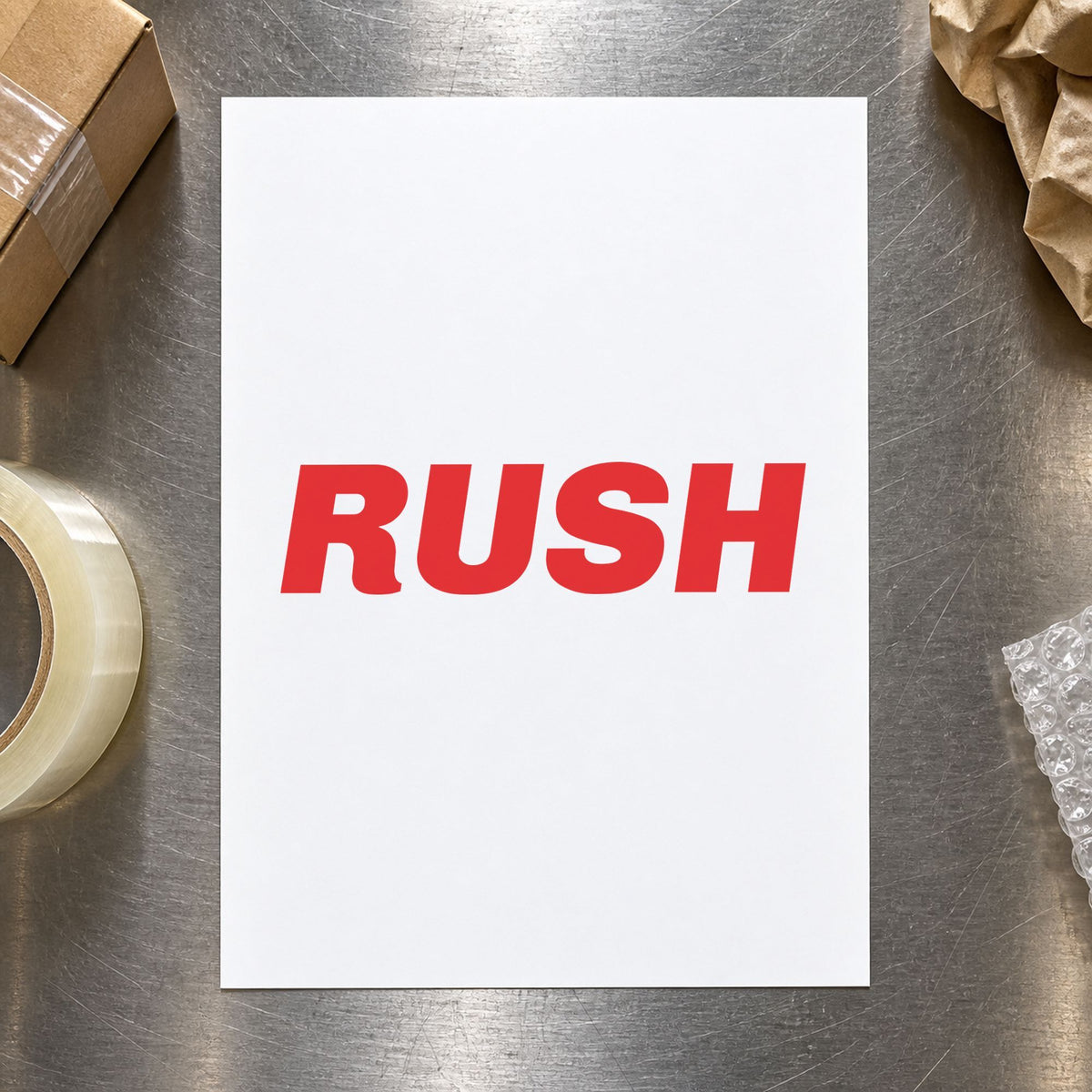"Rush" imprint from fixed stock wording, no customization needed