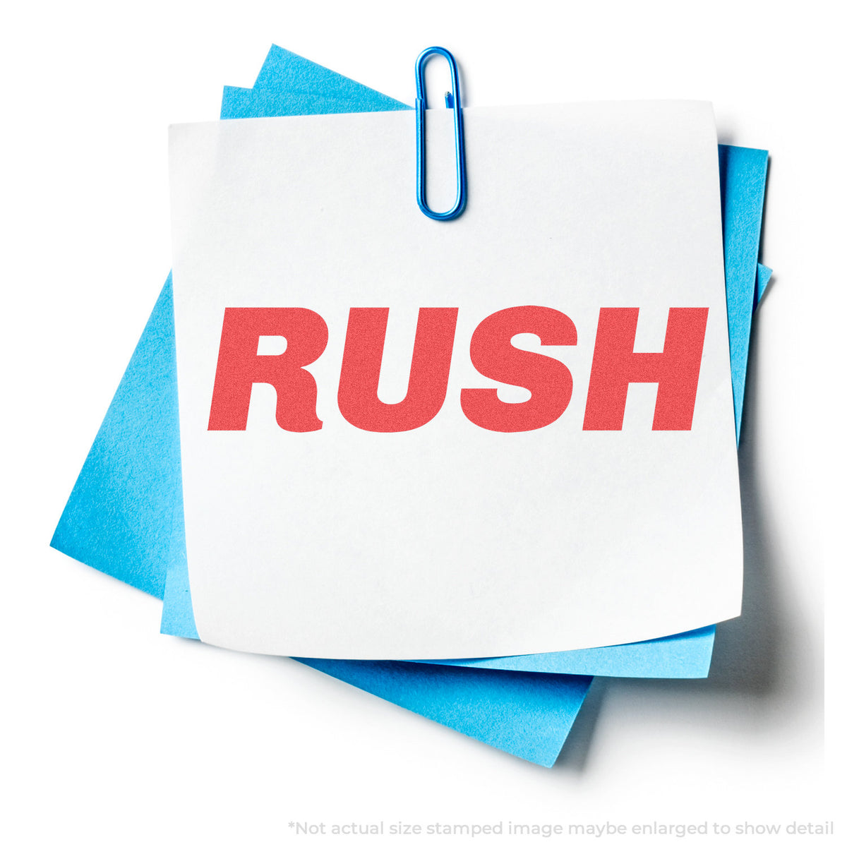 "Rush" stamp impression on light paper stock, Bold Red Rush Stamp