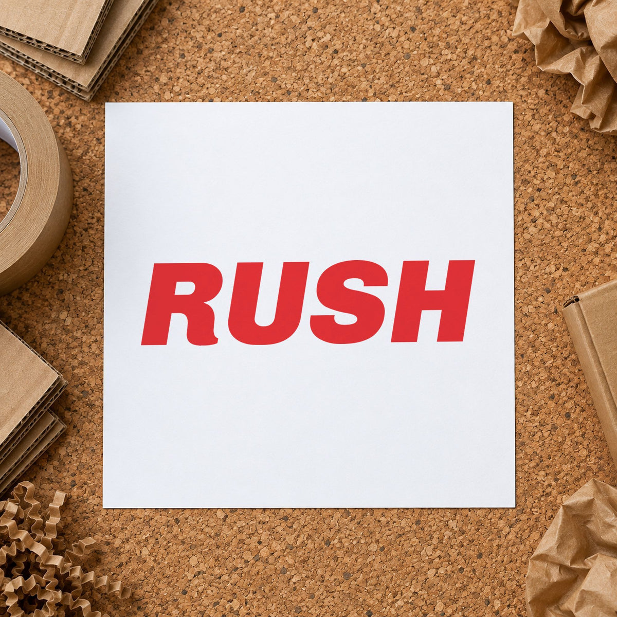 "Rush" imprint at 1-5/8 x 1/2 in, no separate ink pad required