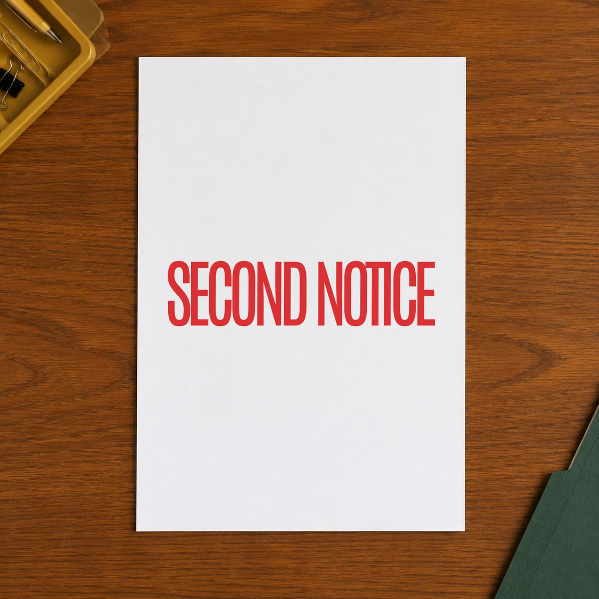 Crisp "Second notice" imprint produced by the Second Notice Billing Stamp