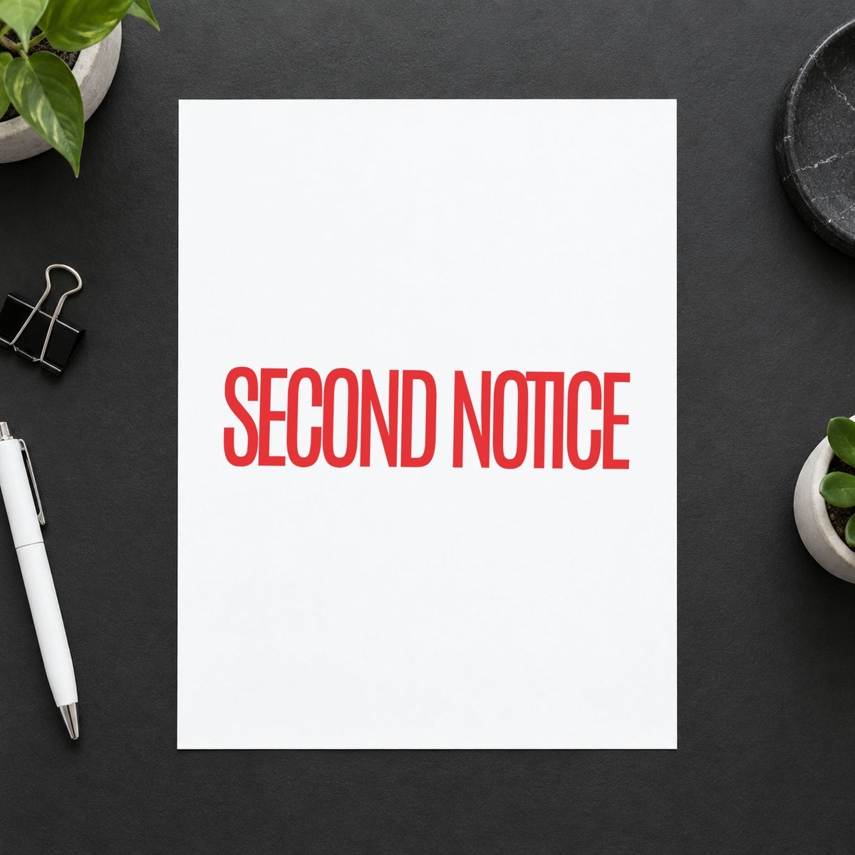 "Second notice" stamp mark in everyday office use, Xstamper 1012