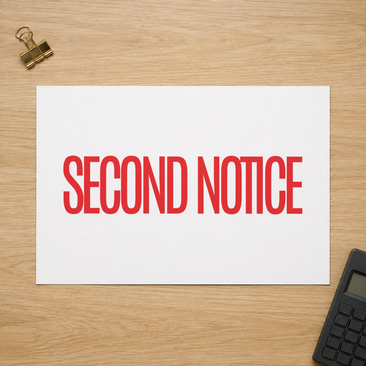 "Second notice" impression shown close up, rectangular imprint at 1/2 x 1-5/8 in