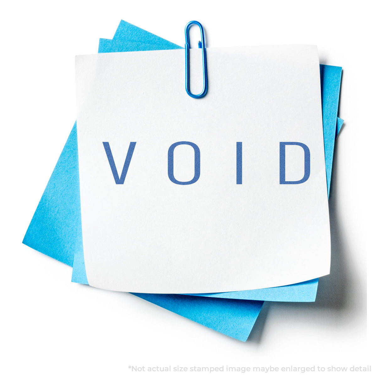 "Void" stamp impression on light paper stock, Xstamper Void Stamp – Blue Pre-Inked