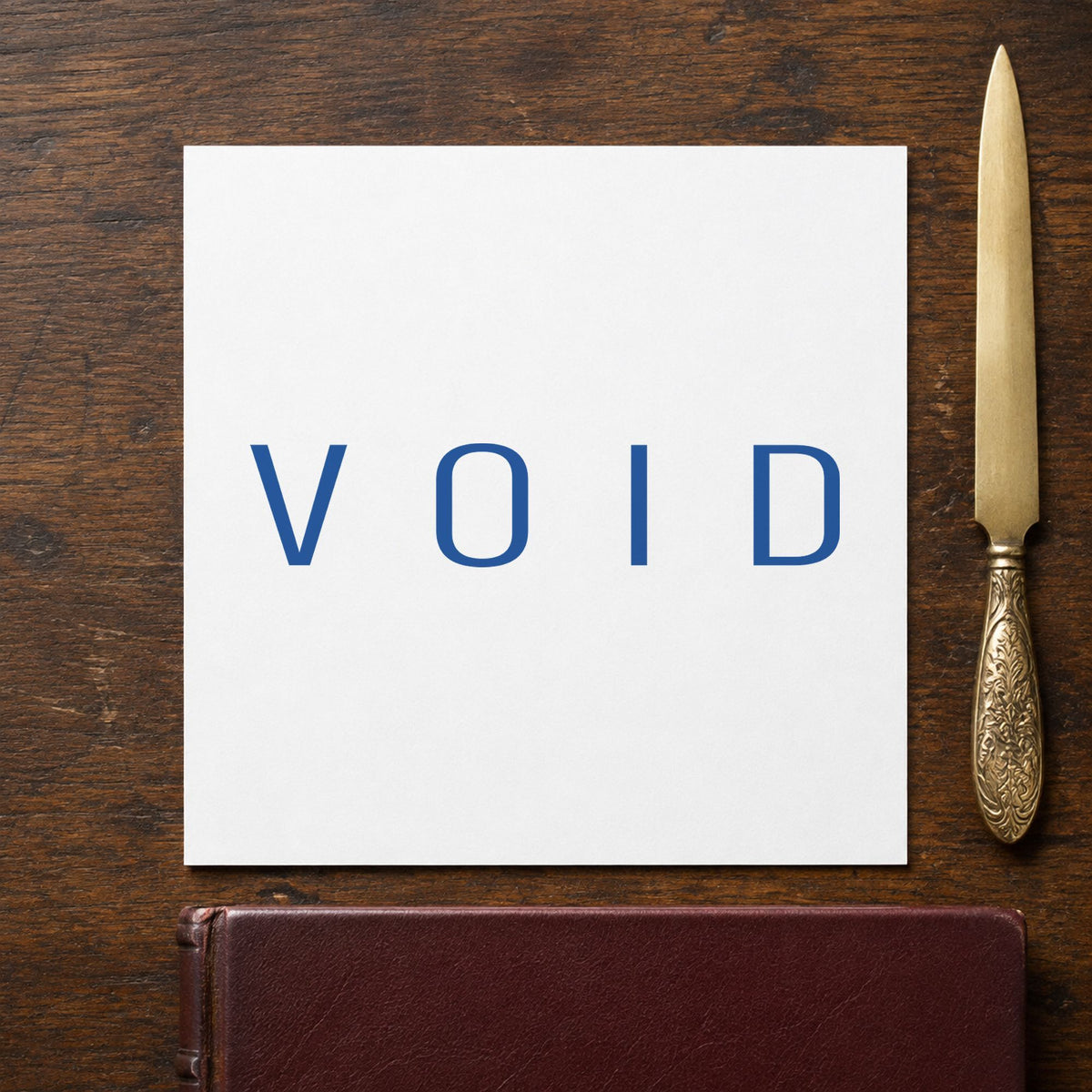 Crisp "Void" imprint produced by the Xstamper Void Stamp – Blue Pre-Inked