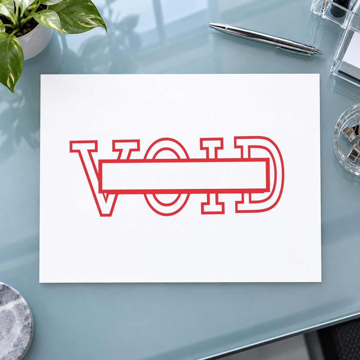 "Date void" imprint at 1/2 x 1-5/8 in, no separate ink pad required