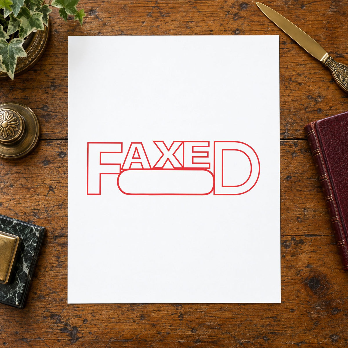 "Date faxed" imprint at 1-5/8 x 1/2 in, no separate ink pad required