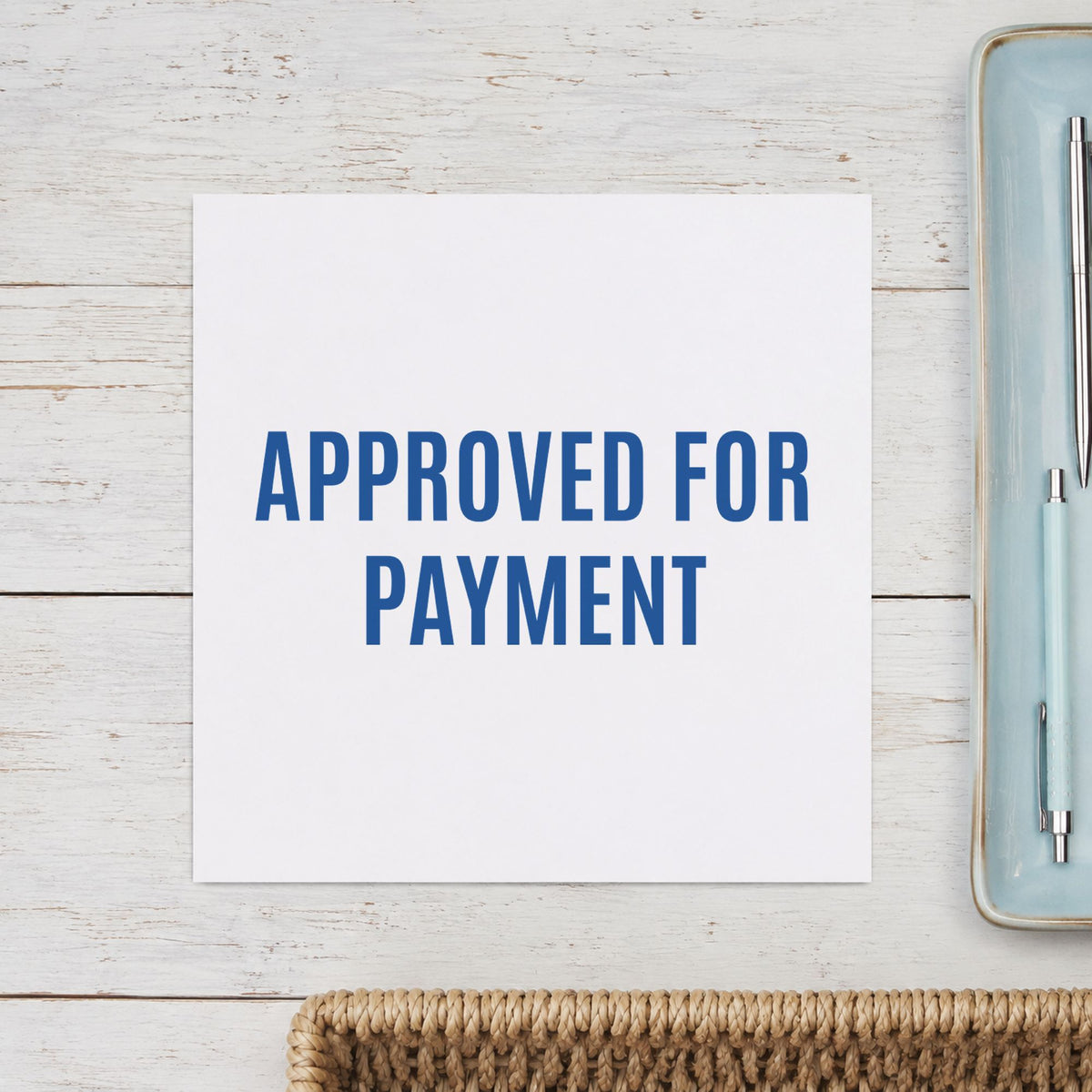 Crisp "Approved for payment" imprint produced by the Approved For Payment Stamp