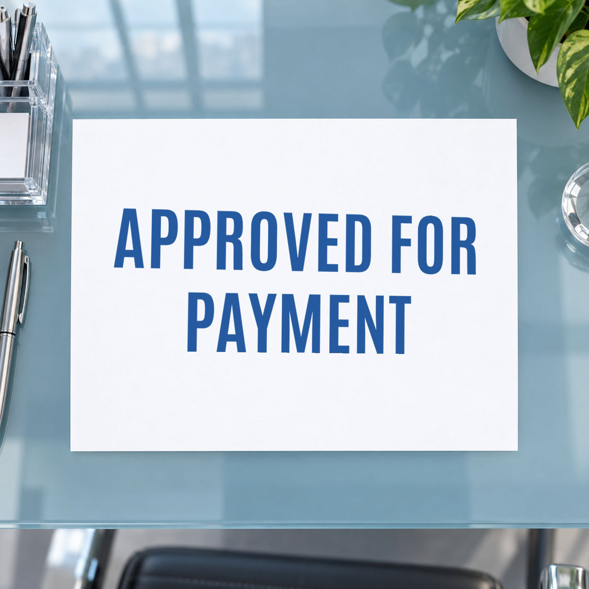 "Approved for payment" stamp mark in everyday office use, Xstamper 1025