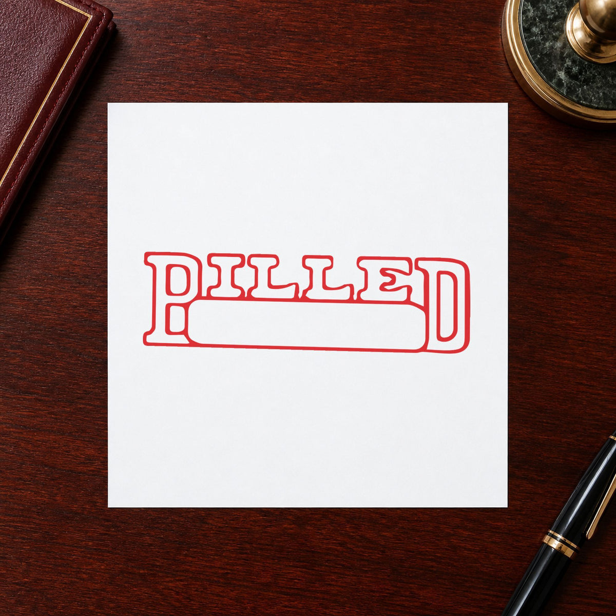 "Billed" stamp impression made with pre-inked Xstamper 1208