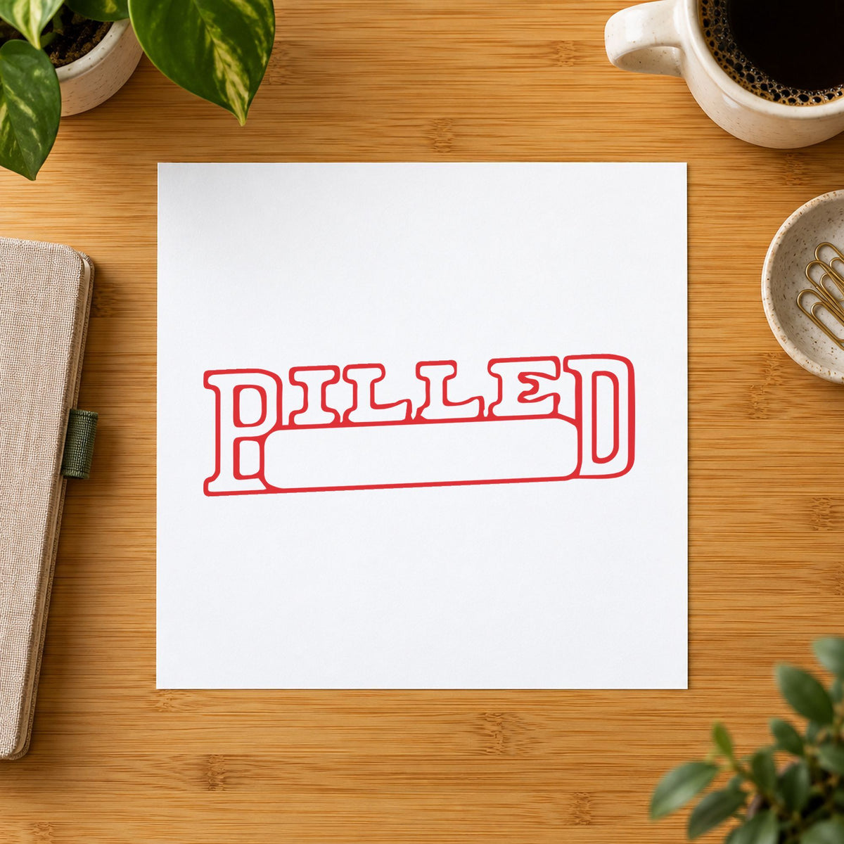 "Billed" imprint at 1-5/8 x 1/2 in, no separate ink pad required