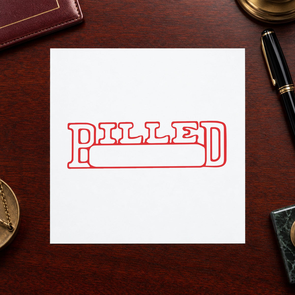 "Billed" stamp mark in everyday office use, Xstamper 1208