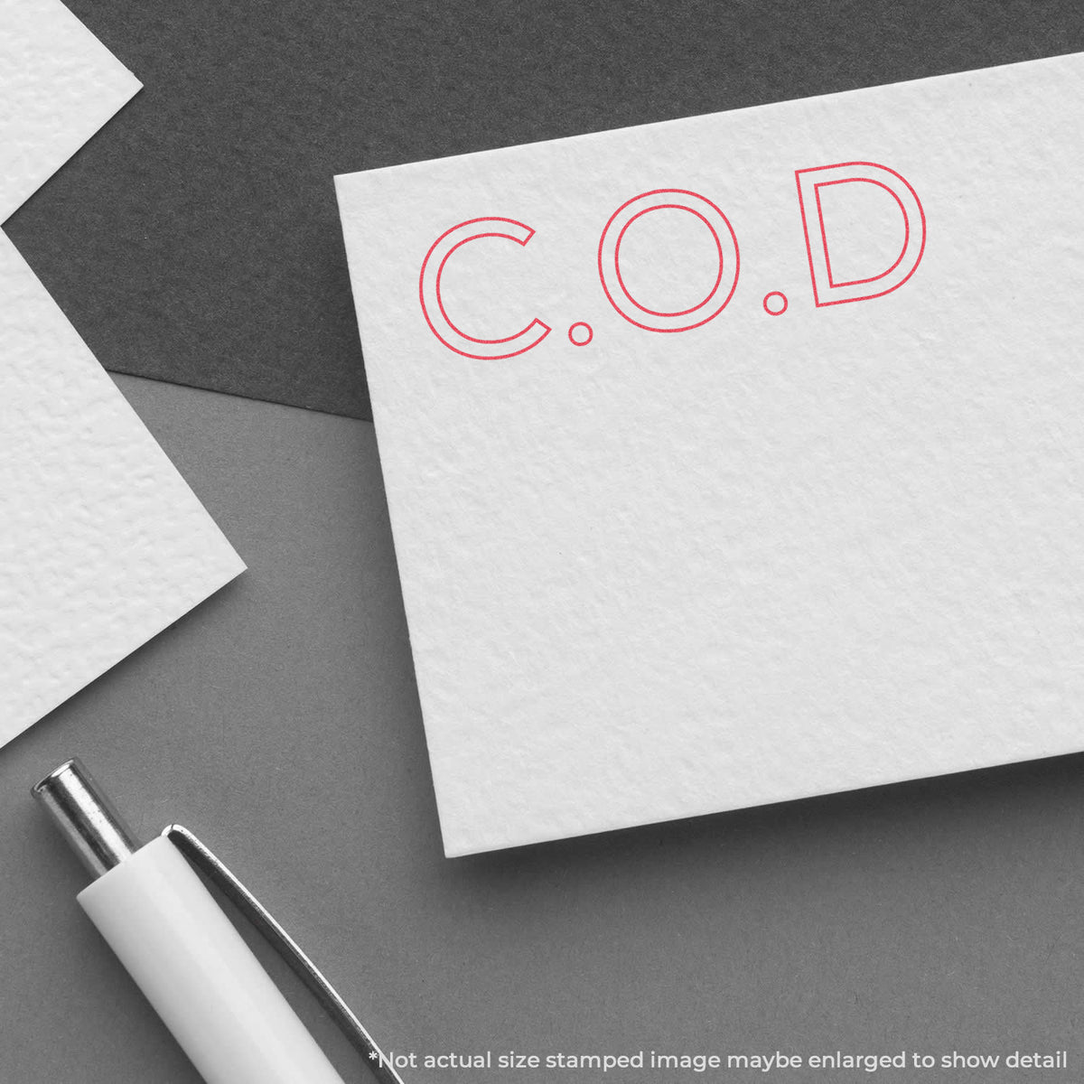 "C.O.D." mark stamped for document handling, Xstamper 1011 stamp