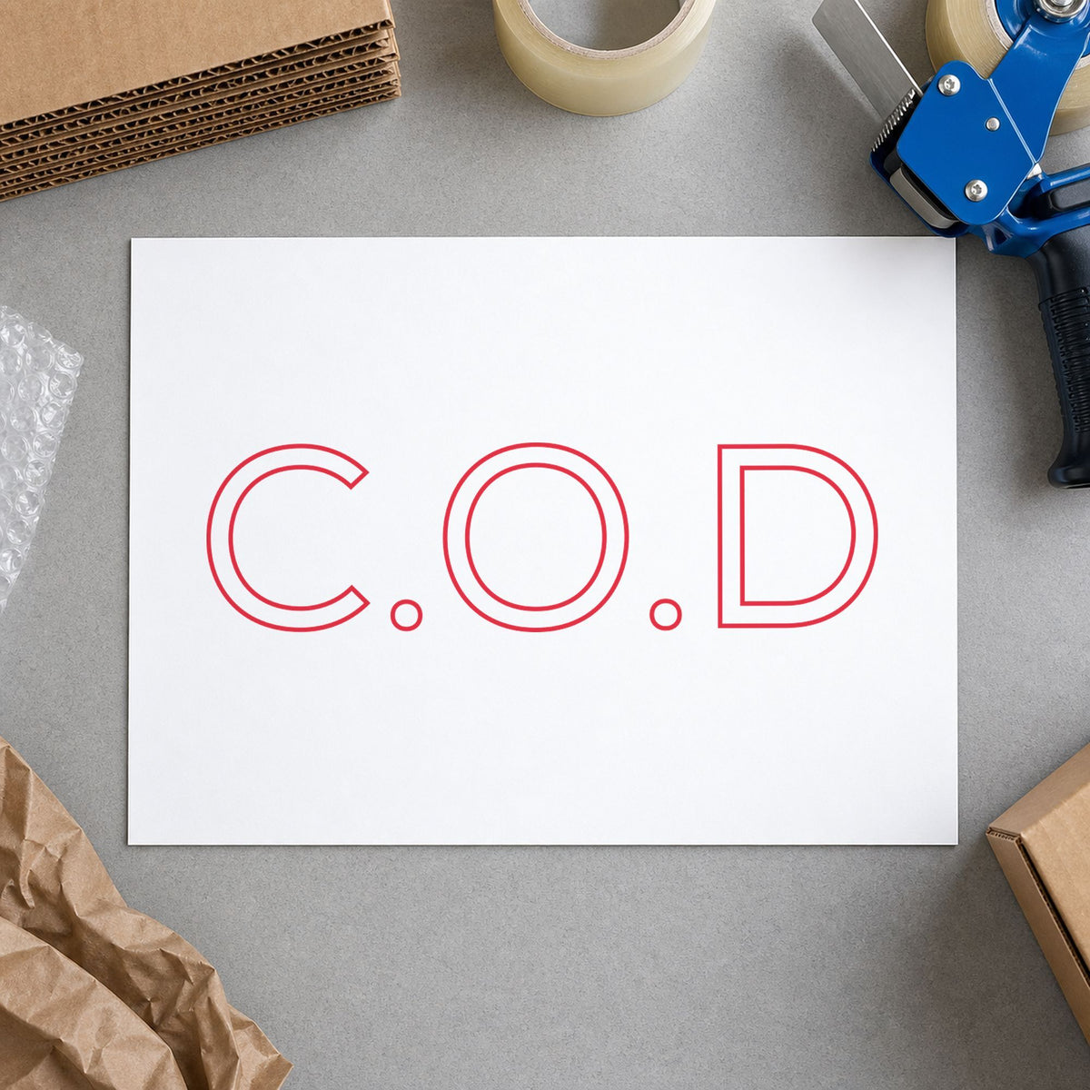 Crisp "C.O.D." imprint produced by the C.O.D. Office Stamp – Red Pre-Inked Xstamper