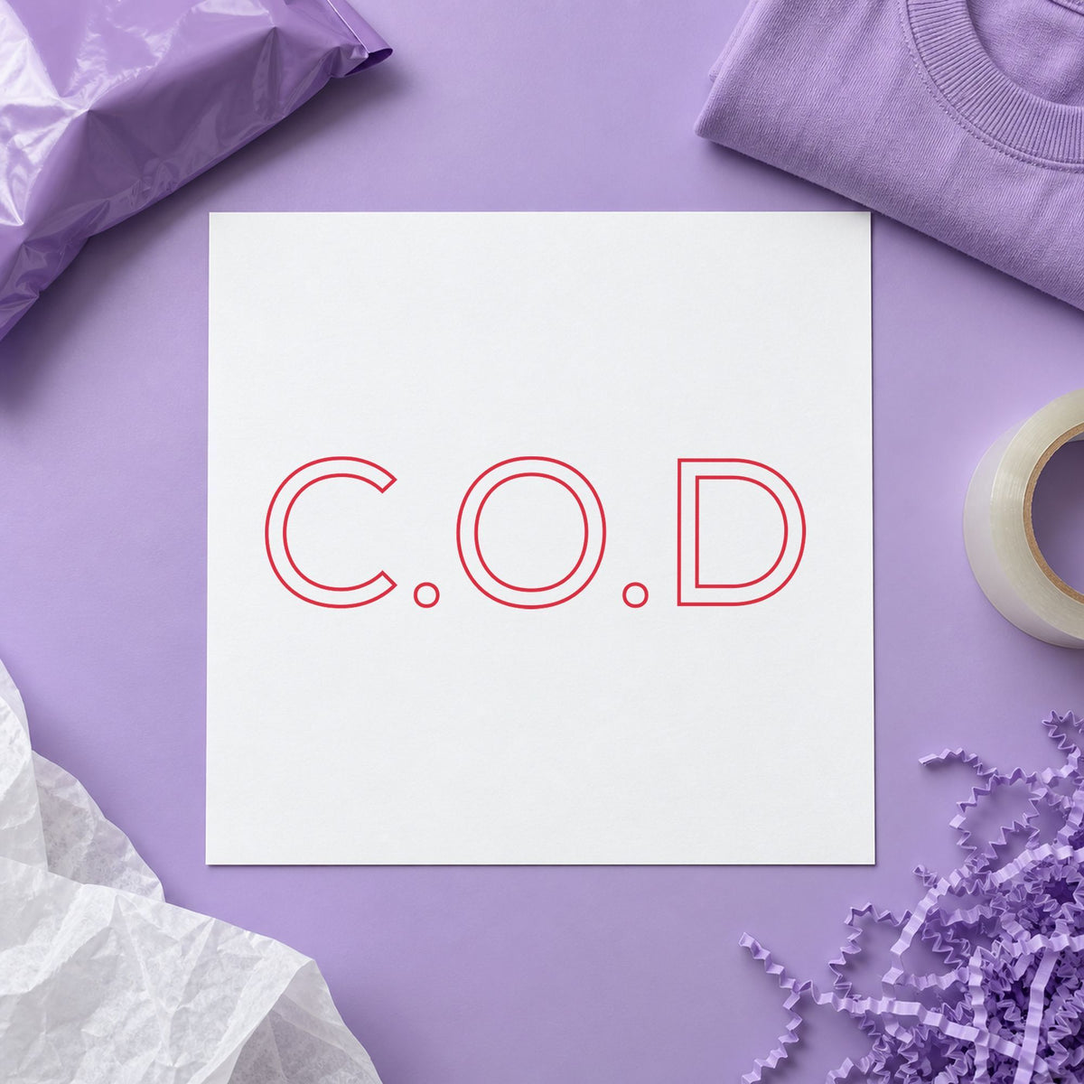 "C.O.D." impression shown close up, rectangular imprint at 1-5/8 x 1/2 in