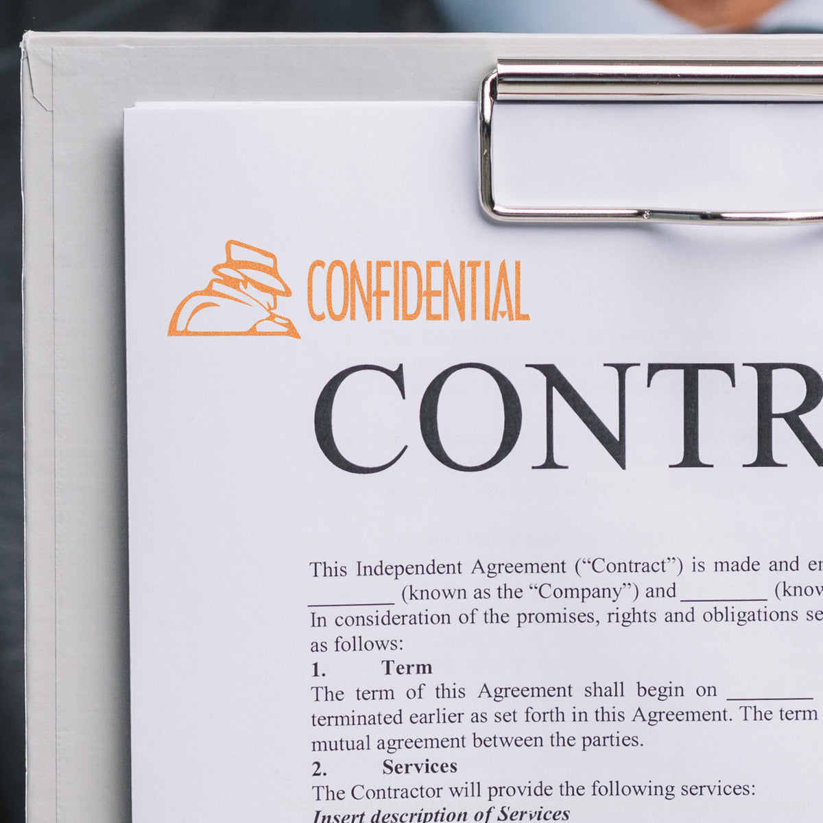 "Confidential" mark stamped for document handling, Xstamper 1818 stamp
