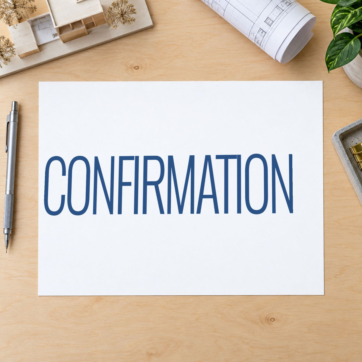 "Confirmation" imprint at 1/2 x 1-5/8 in, no separate ink pad required