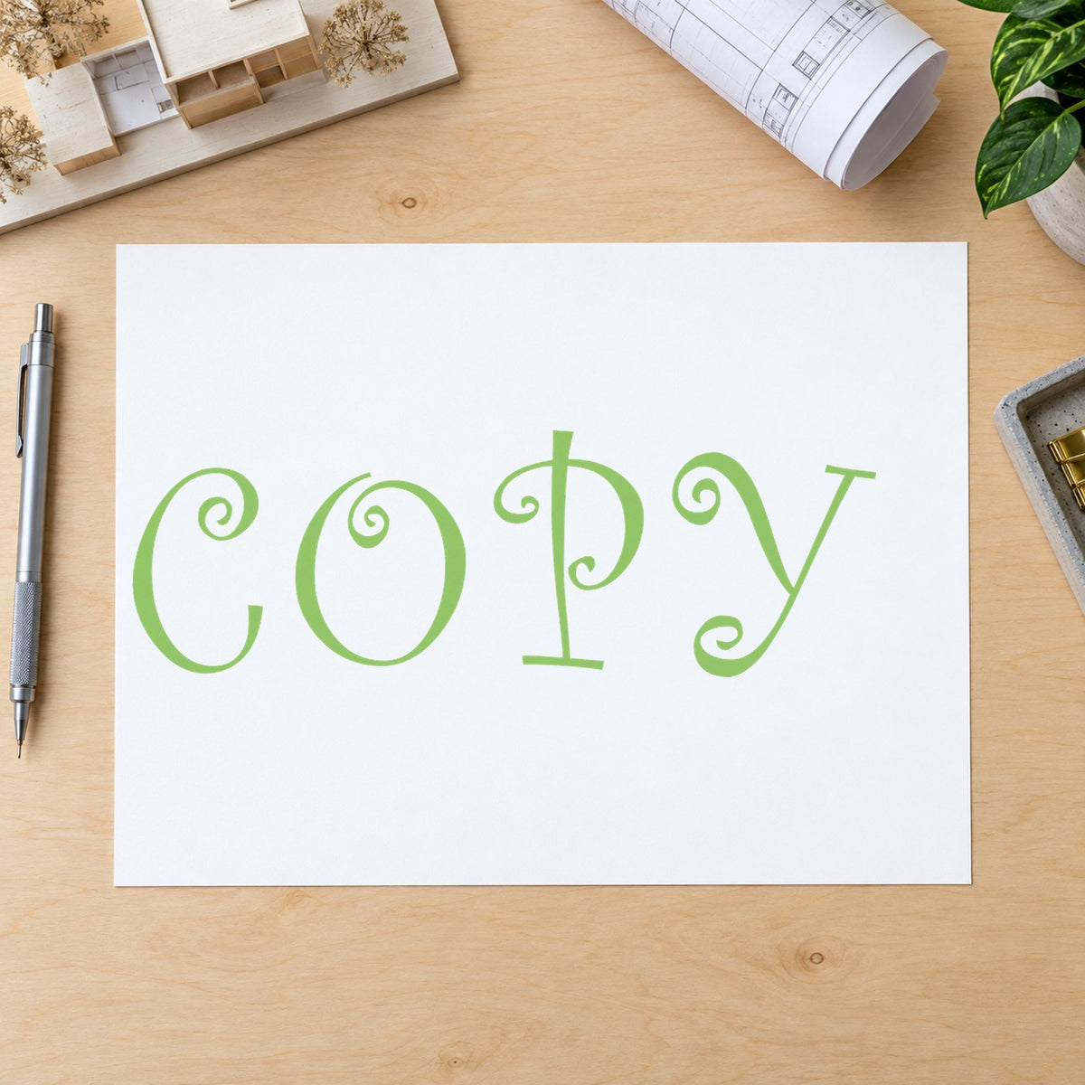 "Copy" imprint from fixed stock wording, no customization needed