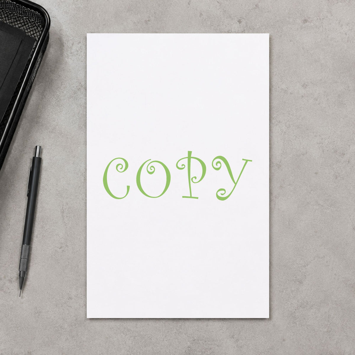 "Copy" imprint at 1-5/8 x 1/2 in, no separate ink pad required