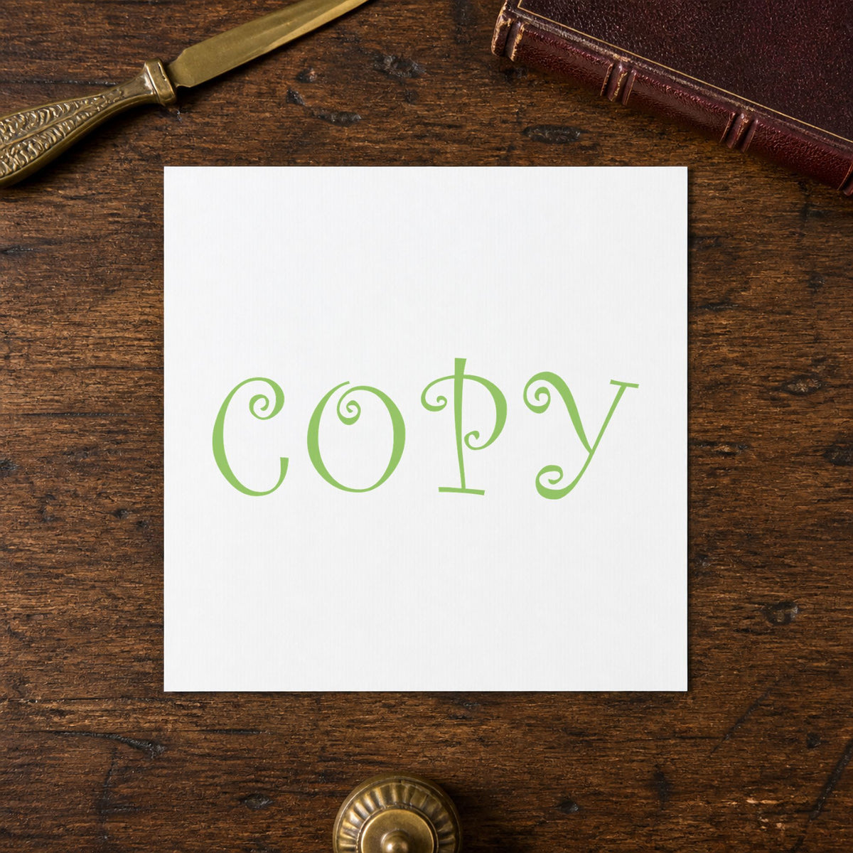 "Copy" impression shown close up, rectangular imprint at 1-5/8 x 1/2 in