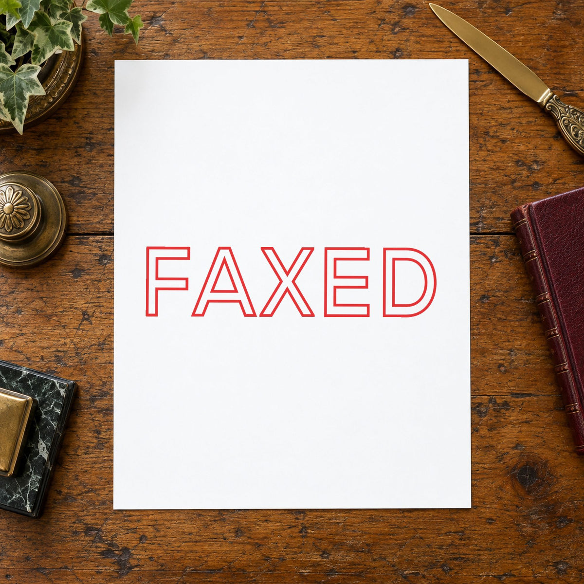 "Faxed" stamp mark in everyday office use, Xstamper 1346