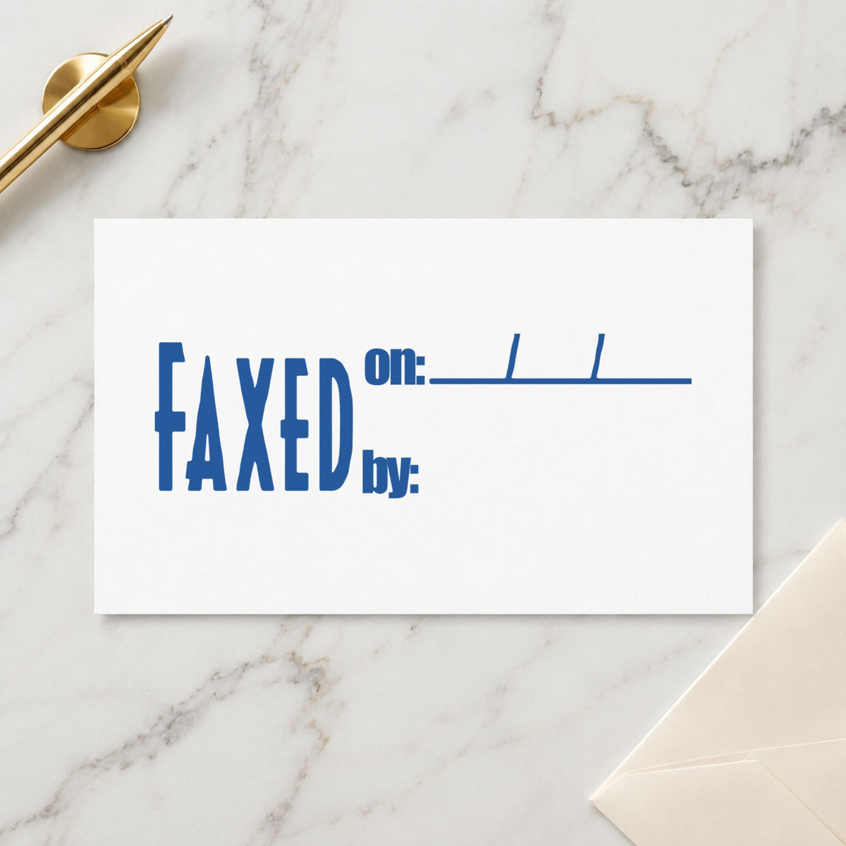 "Faxed on: by:" imprint stamped on a document with the Xstamper Faxed On: By: Stamp
