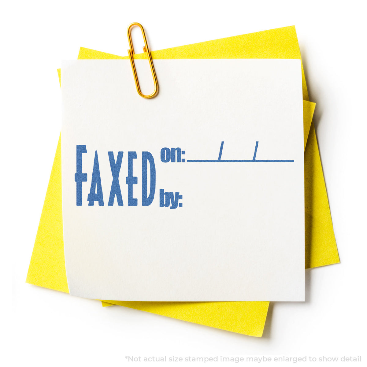 "Faxed on: by:" stamp impression on light paper stock, Xstamper Faxed On: By: Stamp