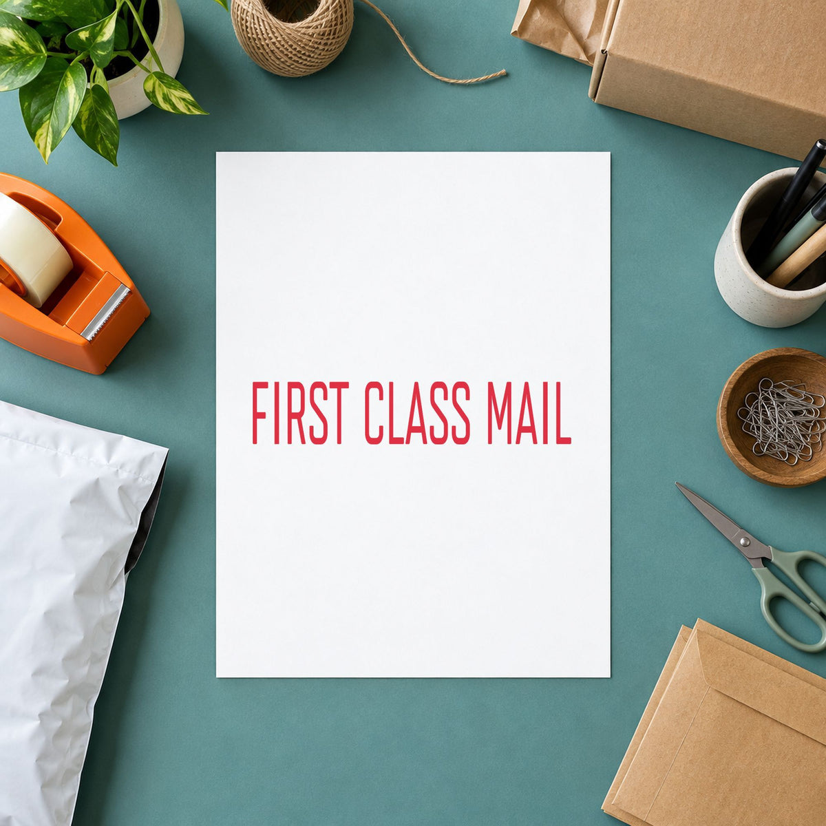 Crisp "First class mail" imprint produced by the First Class Mail Stamp For Mail Processing – Red Pre-Inked Xstamper