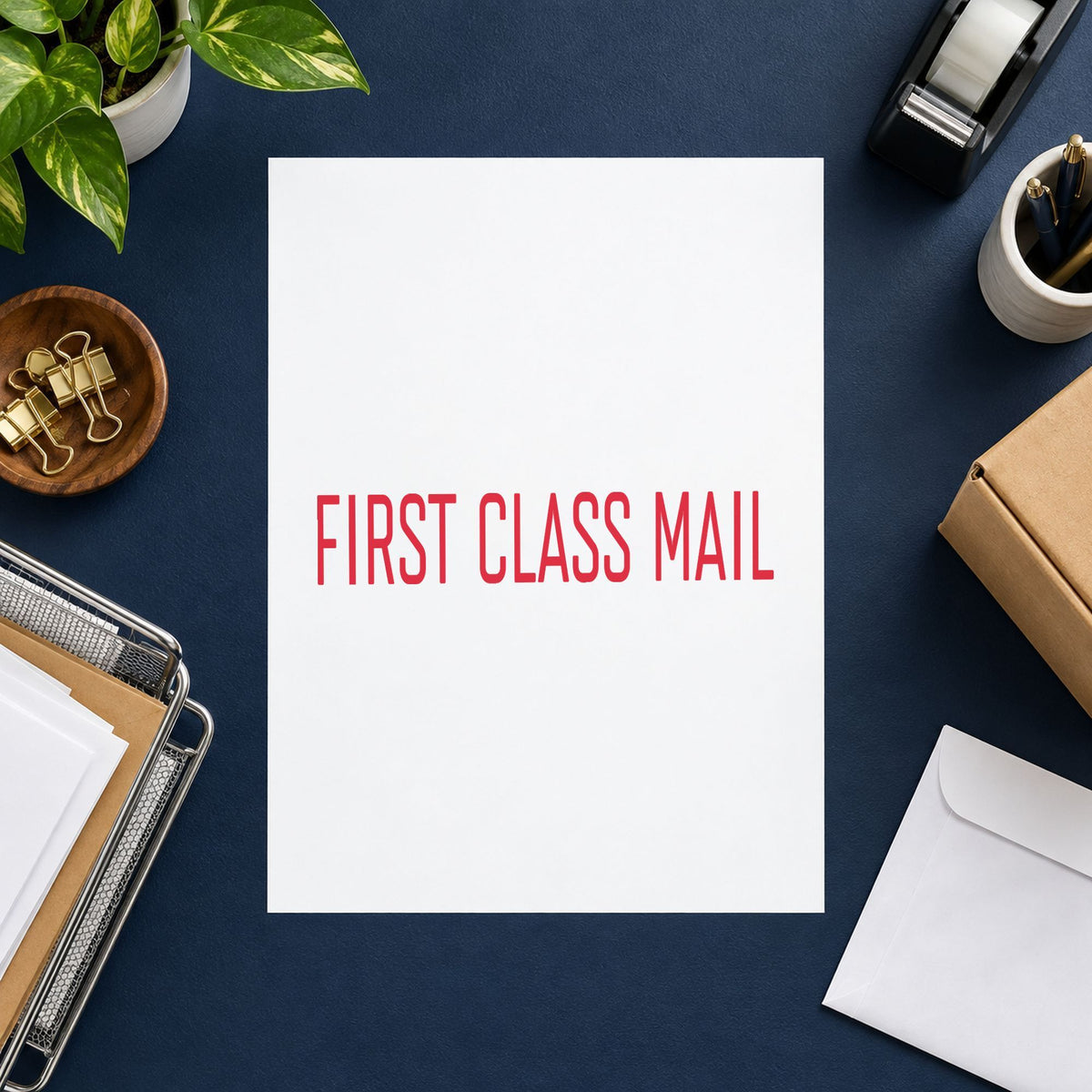 "First class mail" mark added to paperwork with a pre-inked Xstamper stamp
