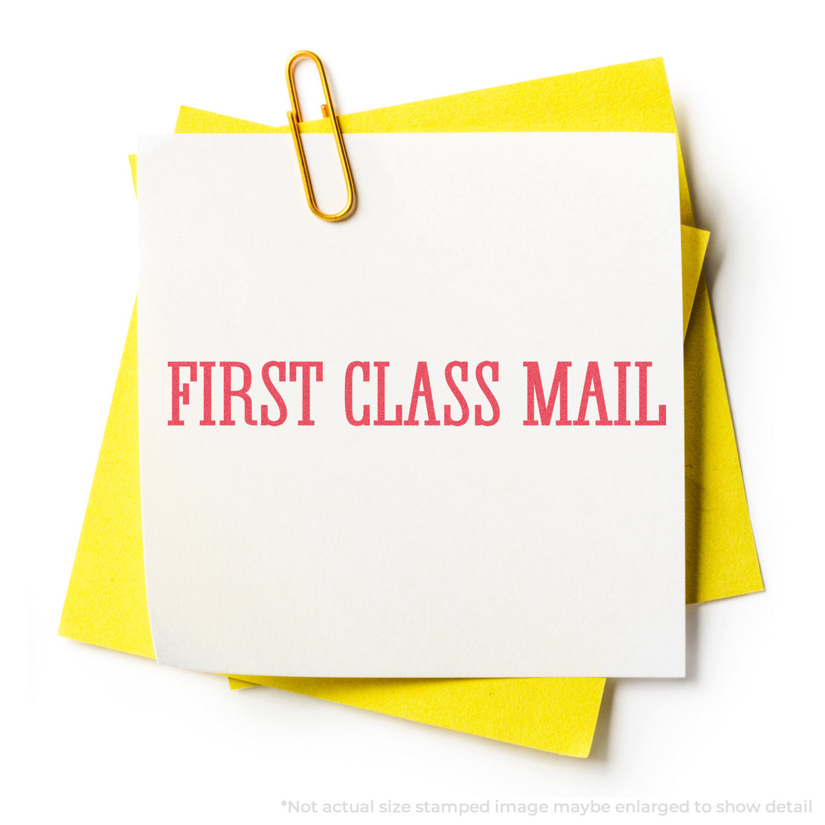 "First class mail" stamp impression on light paper stock, Bold Red First Class Mail Envelope Stamp