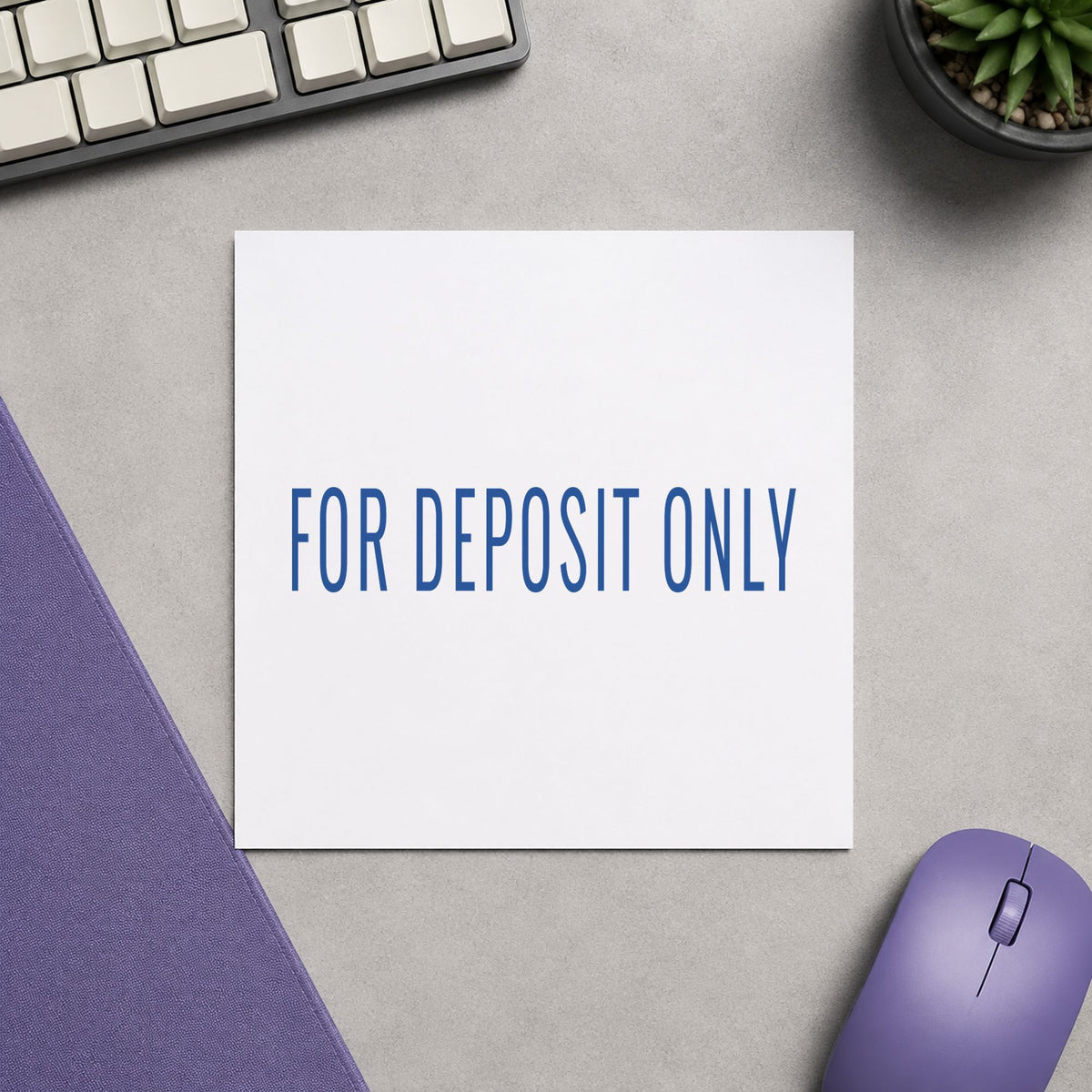 "For deposit only" imprint stamped on a document with the For Deposit Only Check Endorsement Stamp – Blue Pre-Inked Xstamper