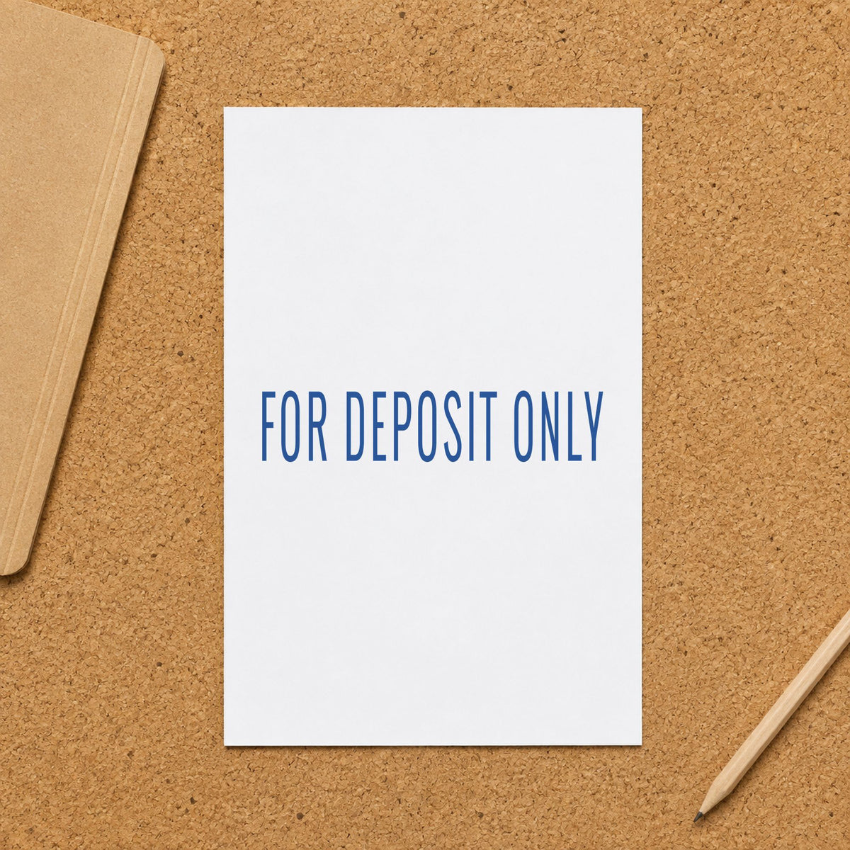 "For deposit only" imprint at 1/2 x 1-5/8 in, no separate ink pad required