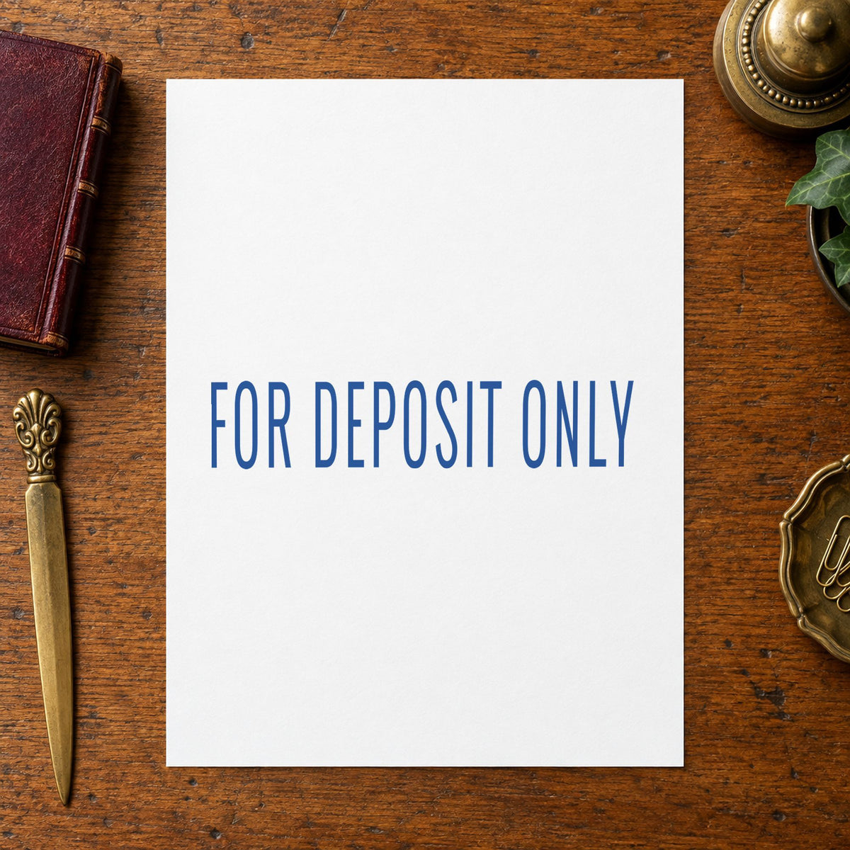 For Deposit Only Check Endorsement Stamp – Blue Pre-Inked Xstamper leaving a clean "For deposit only" impression