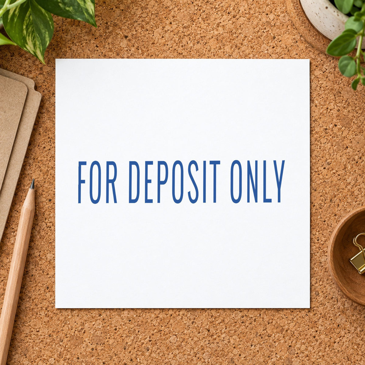 "For deposit only" stamp mark in everyday office use, Xstamper 1121