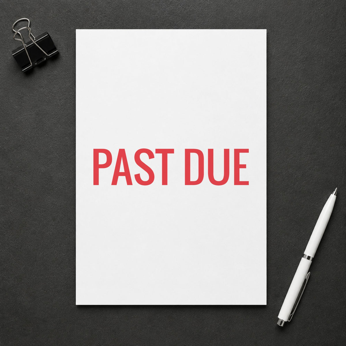 "Past due" imprint stamped on a document with the Xstamper Past Due Stamp – Red Pre-Inked
