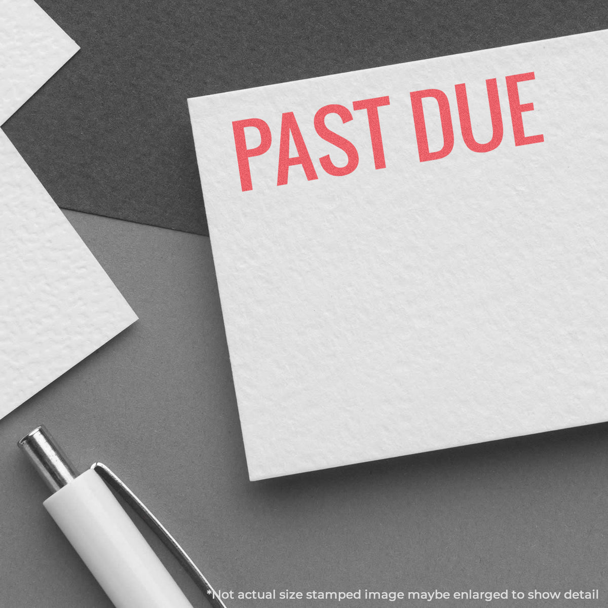 "Past due" mark stamped for document handling, Xstamper 1362 stamp