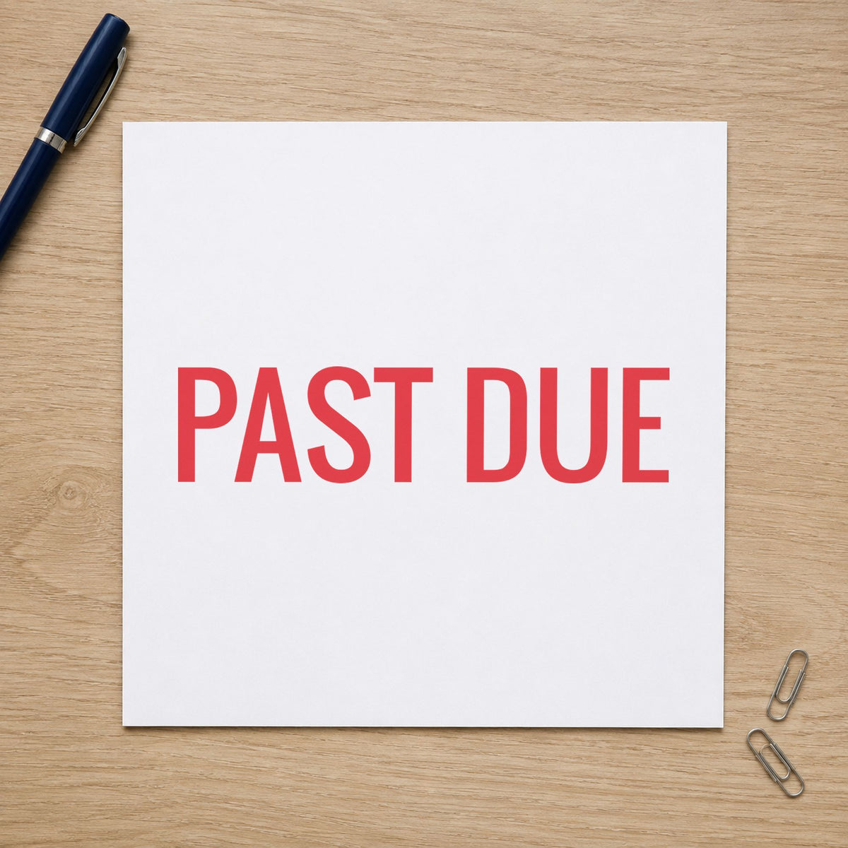 "Past due" imprint at 1-5/8 x 1/2 in, no separate ink pad required