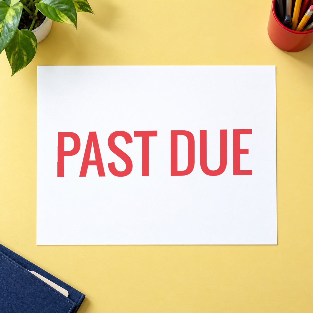 "Past due" stamp mark in everyday office use, Xstamper 1362