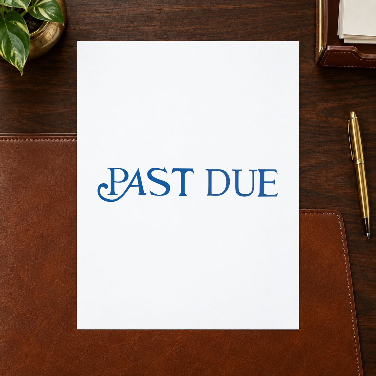"Past due" imprint from fixed stock wording, no customization needed