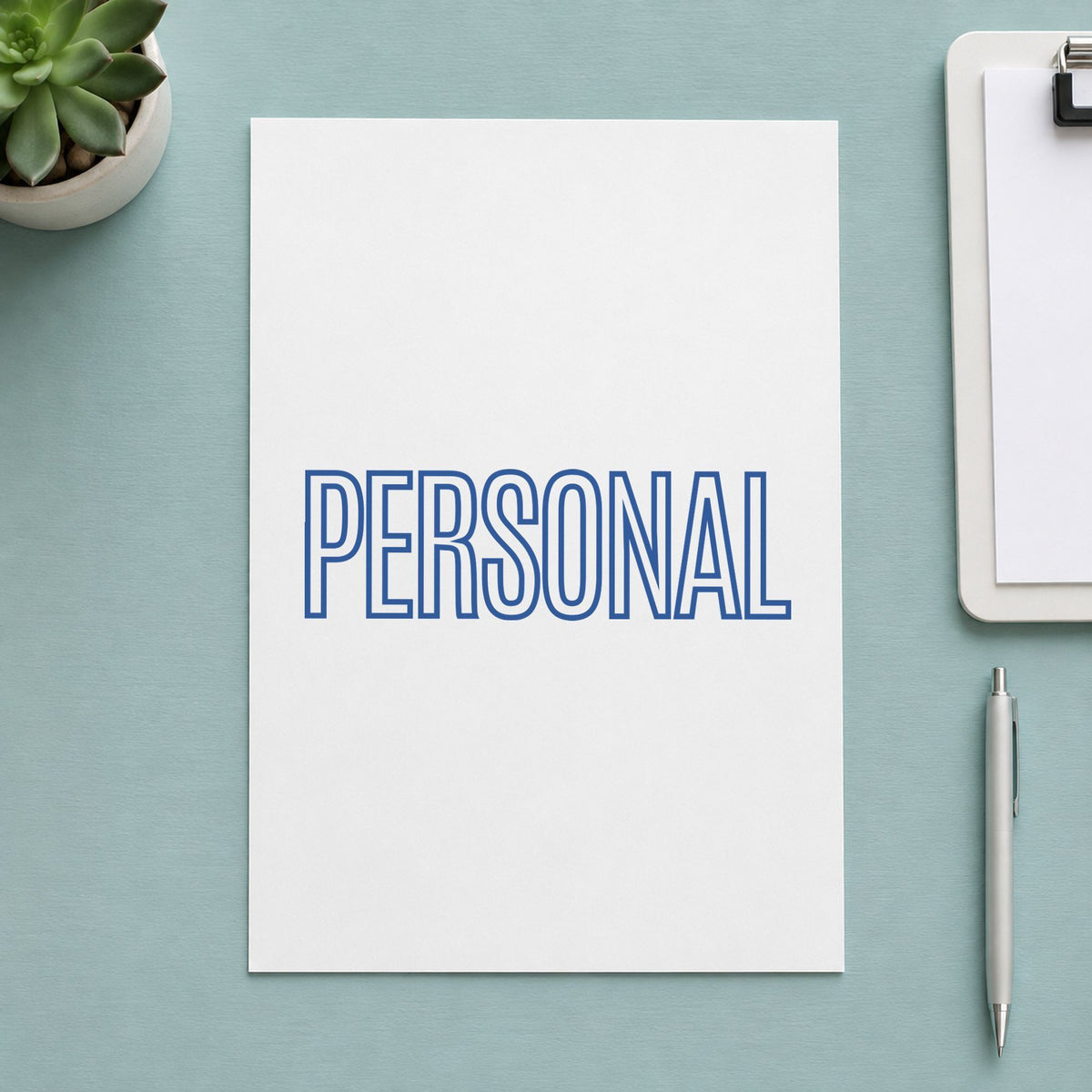 "Personal" imprint stamped on a document with the Personal Correspondence Stamp – Blue Pre-Inked Xstamper
