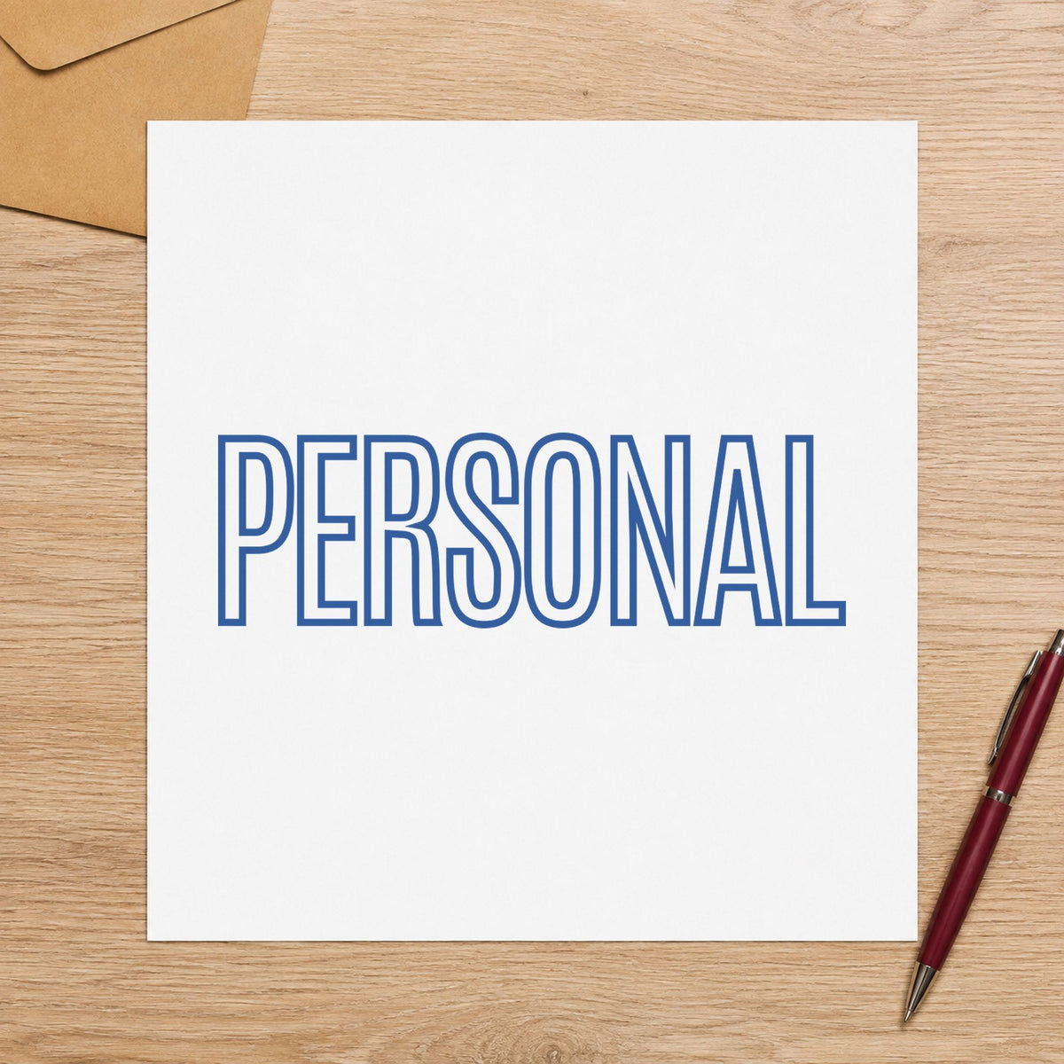 Crisp "Personal" imprint produced by the Personal Correspondence Stamp – Blue Pre-Inked Xstamper