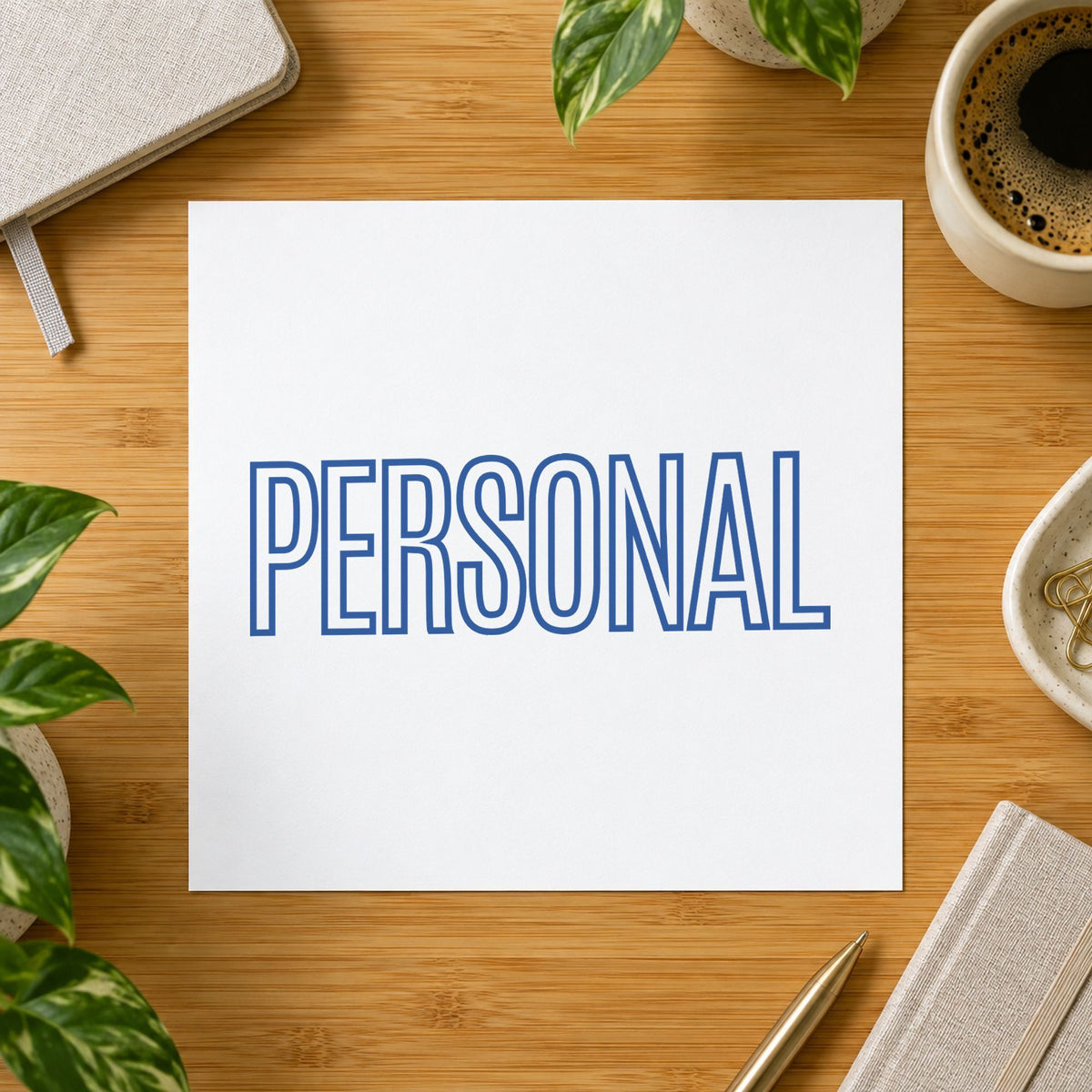 "Personal" imprint at 1-5/8 x 1/2 in, no separate ink pad required
