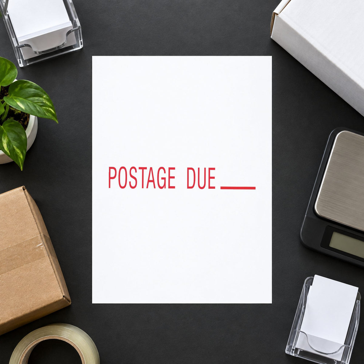 "Postage due" stamp impression made with pre-inked Xstamper 1080