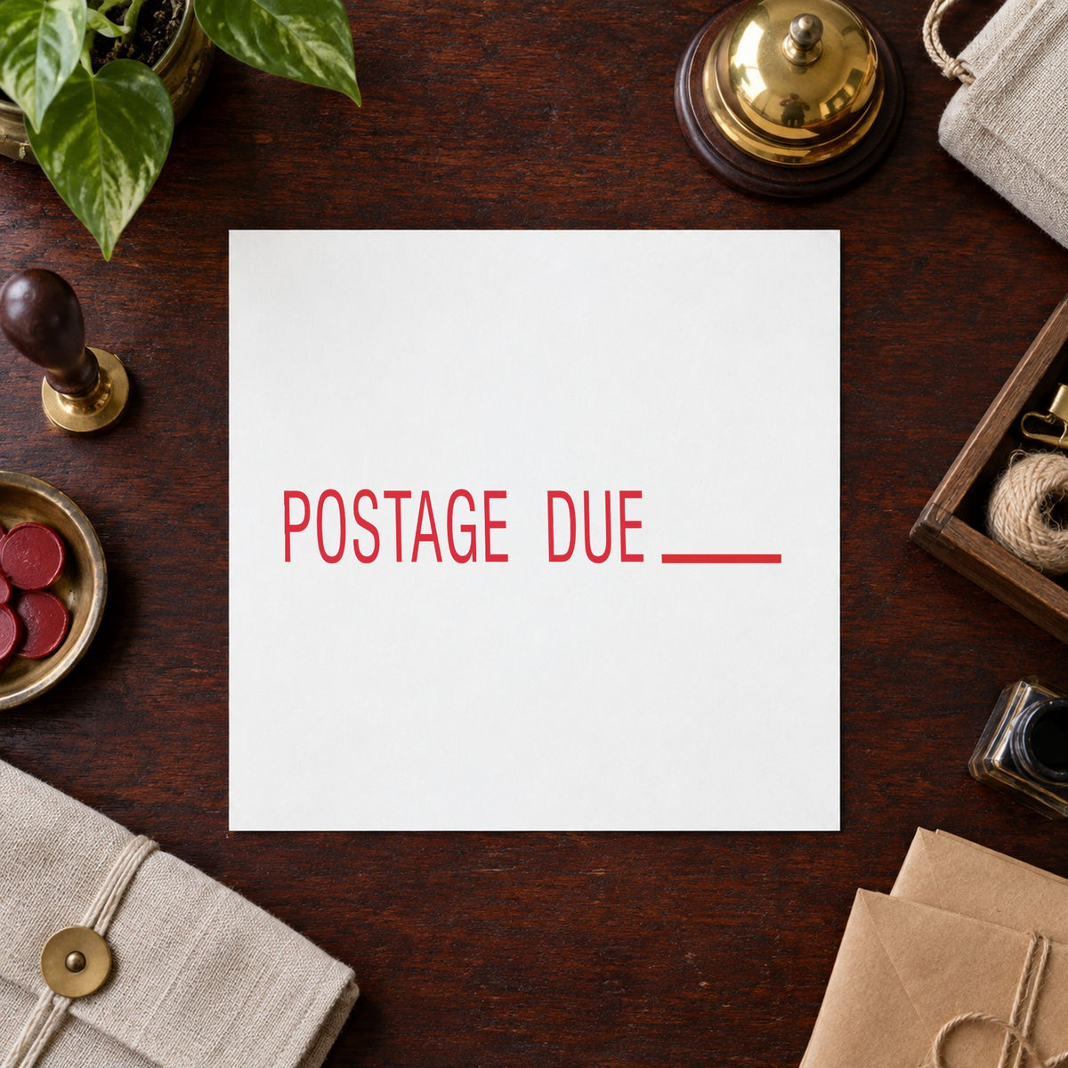 Postage Due Envelope Stamp leaving a clean "Postage due" impression