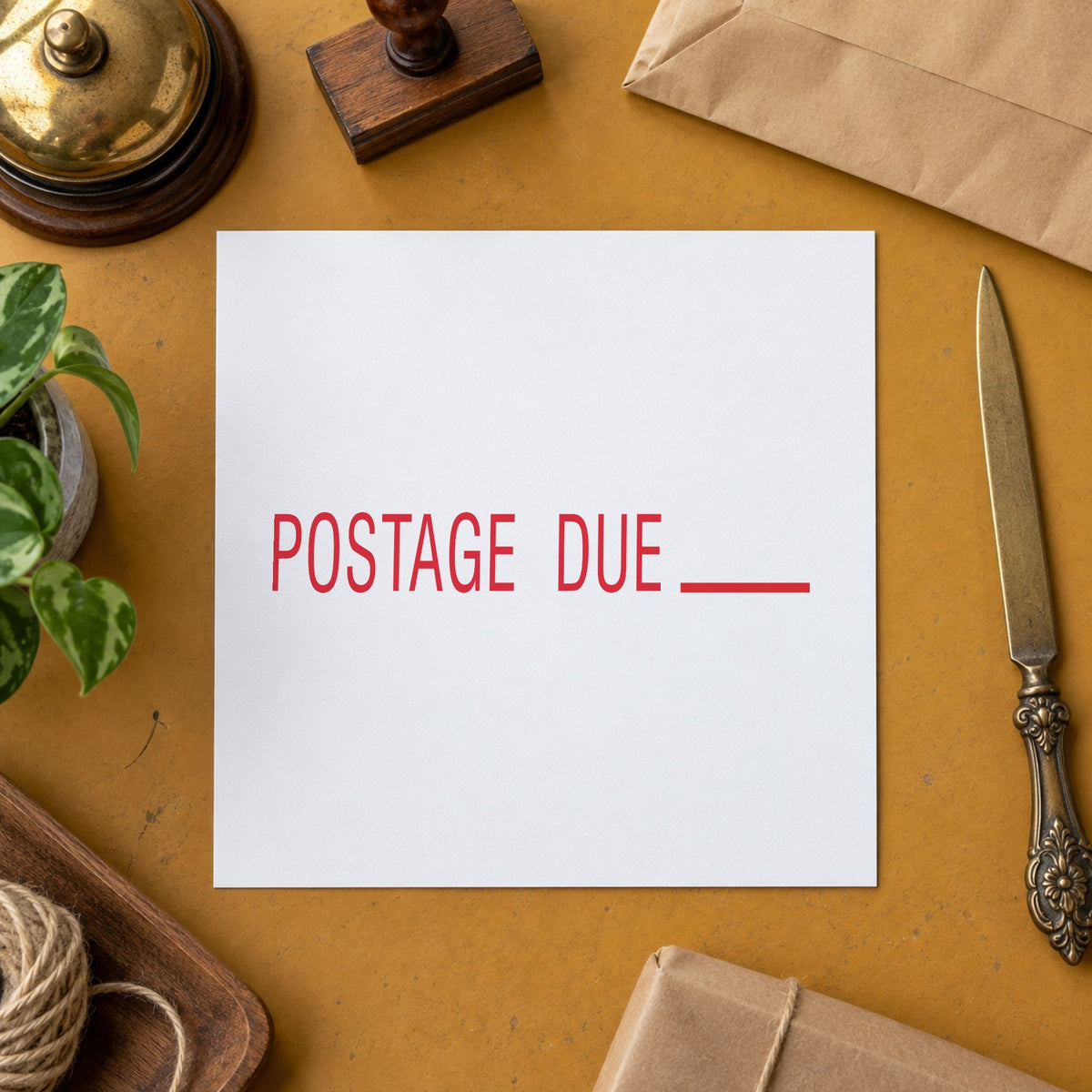"Postage due" stamp mark in everyday office use, Xstamper 1080