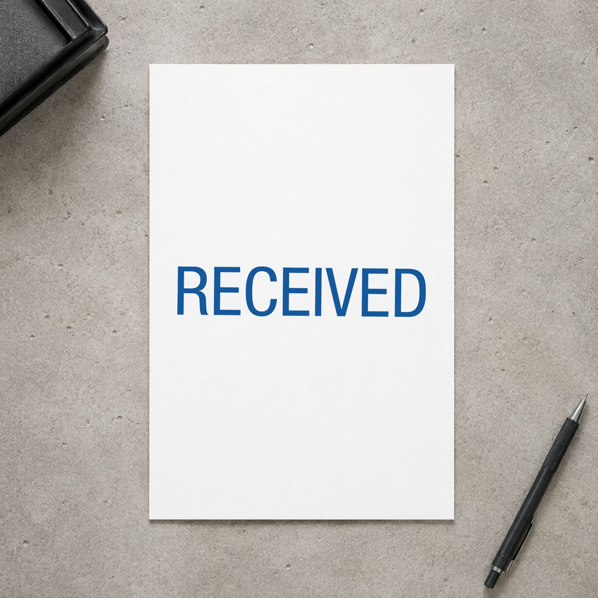 "Received" imprint from fixed stock wording, no customization needed