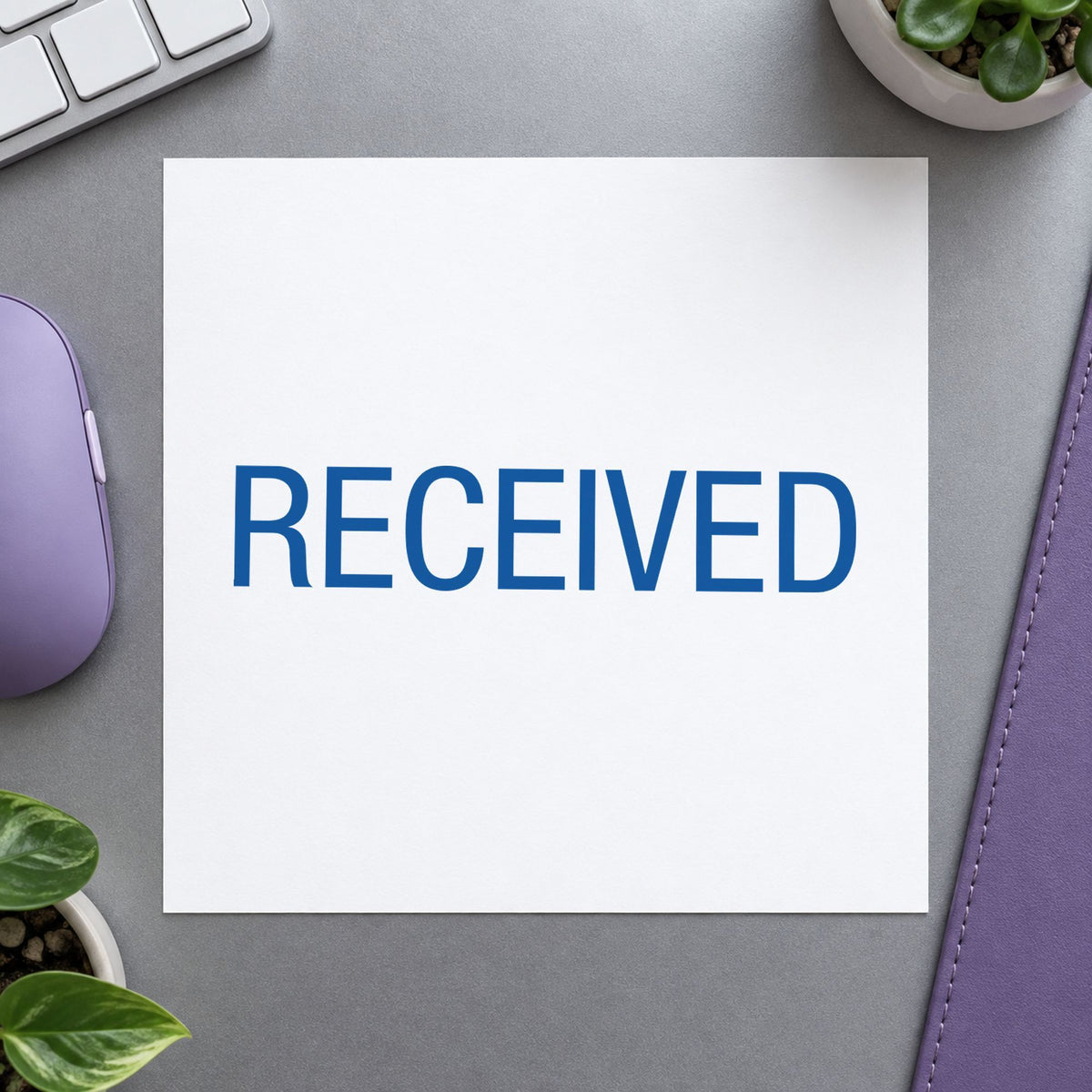 Crisp "Received" imprint produced by the Dark Blue Received Document Stamp